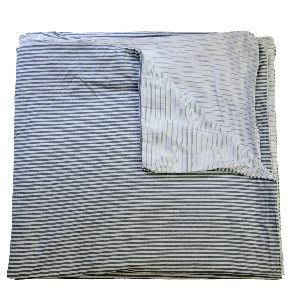 Crate & Barrel Organic King Duvet Cover Blue White Striped Reversible 106x96in